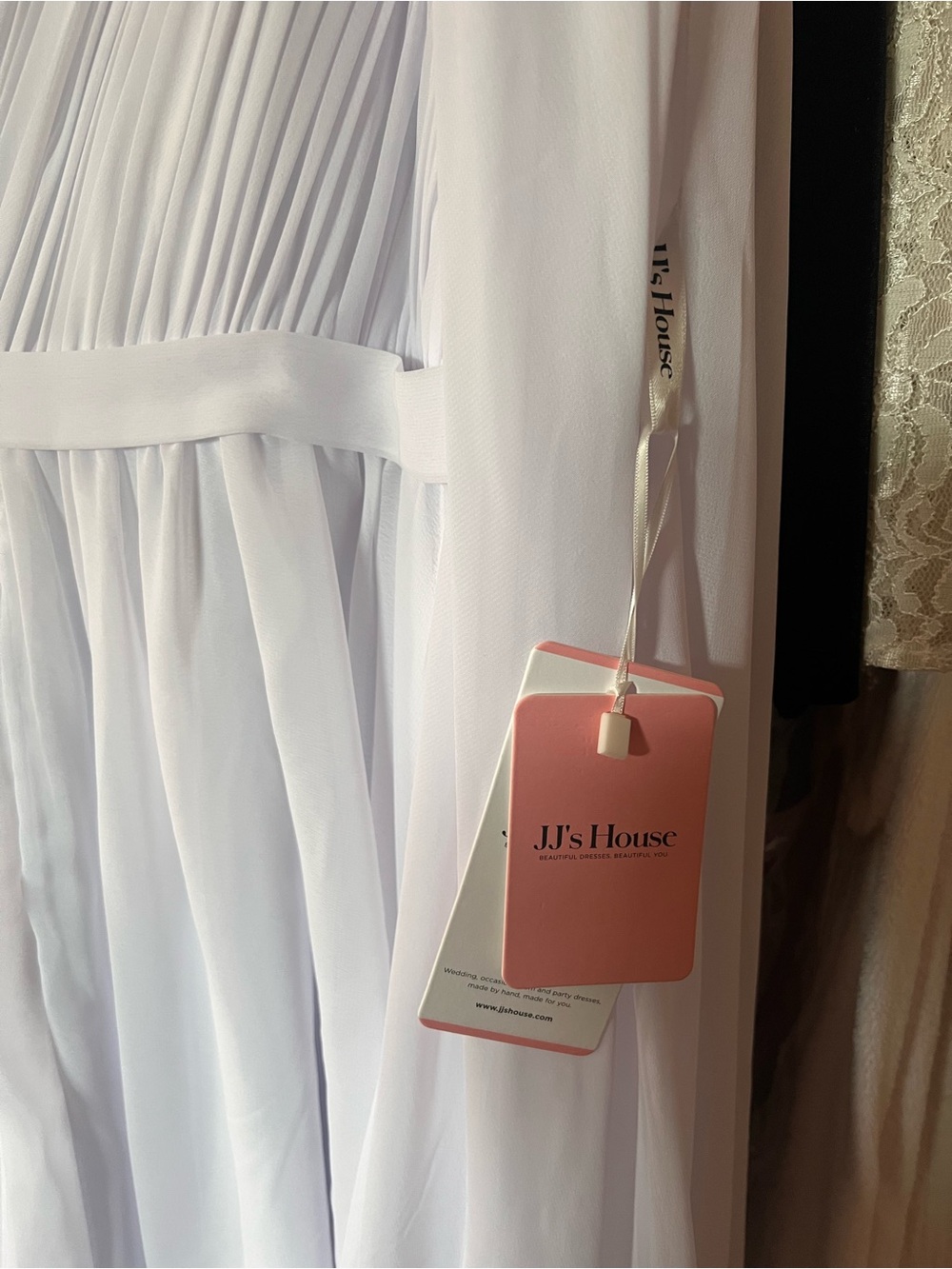 JJs House White Chiffon V-Neck Maxi Gown with Draped Cape Sleeves - Picture 5 of 7